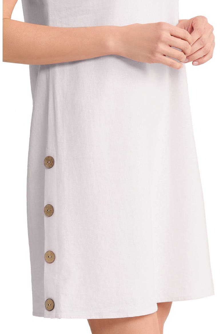 Side Button Linen Blend Minidress, Alternate, color, NATURAL WHITE