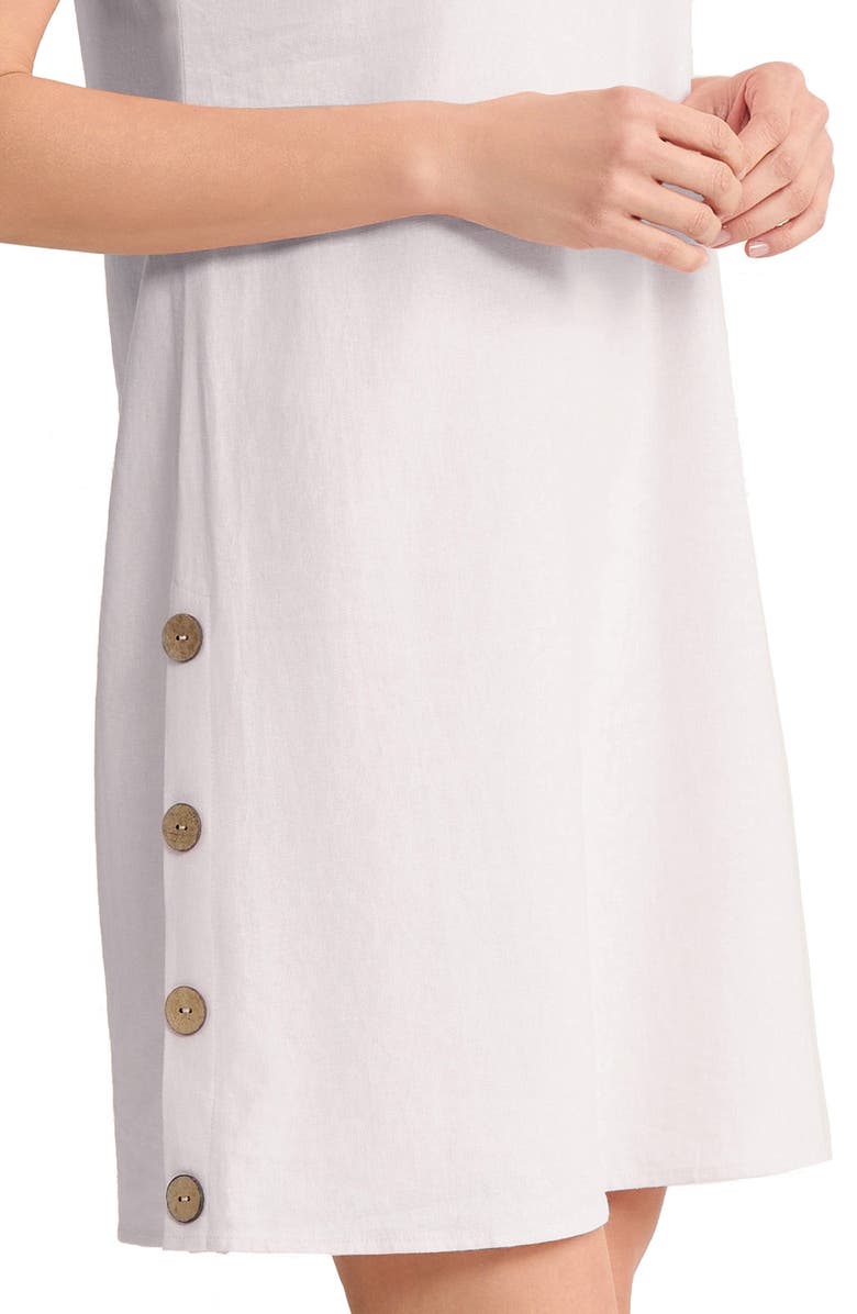 Jones New York Side Button Linen Blend Minidress, Alternate, color, Natural White
