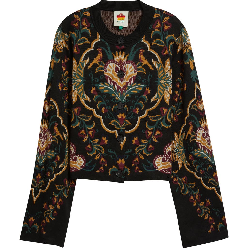 Farm Rio Black Majestic Hearts Knit Cardigan In Black