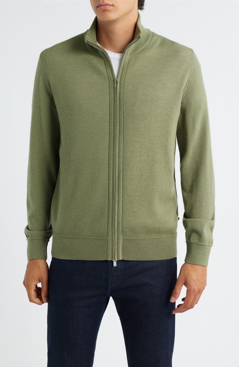 BOSS Illarione Zip Wool Cardigan, Alternate, color, Medium Green