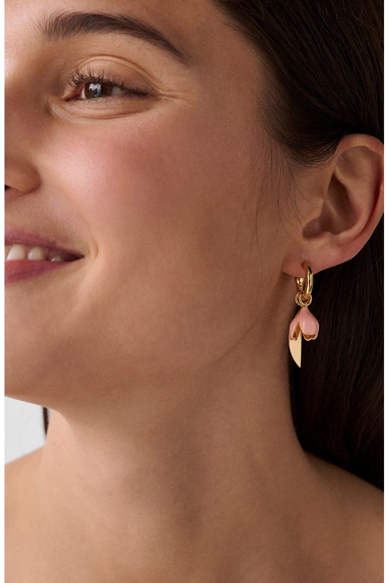 golden bloom flower drop earrings, Alternate, color, PINK.