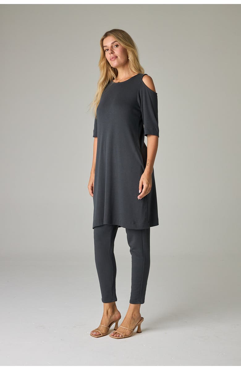 eavolu Caspian Eco-Luxe Rib Cold-Shoulder Tunic/Dress - Ultra-Luxe Flow, Alternate, color, Slate