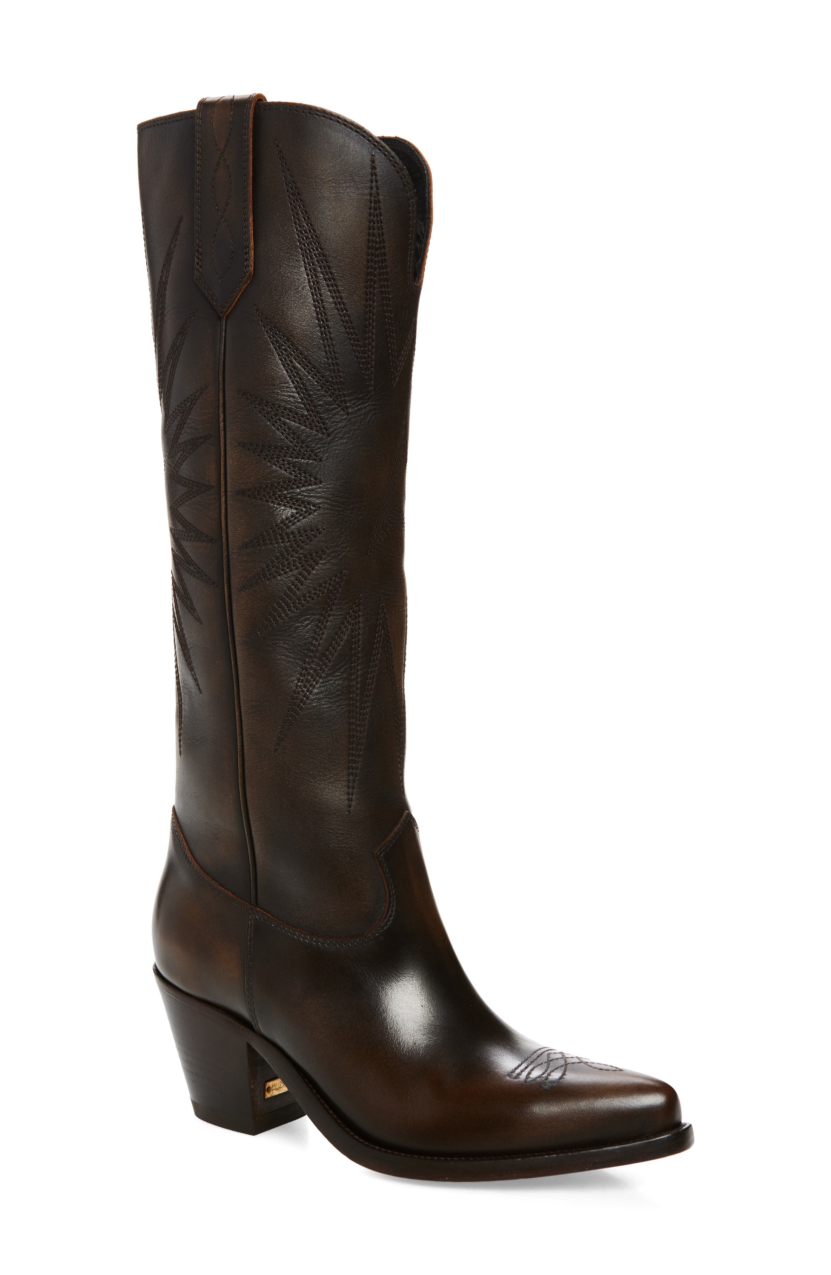 Golden Goose Wish Star Tall Western Boot, Main, color, Dark Brown/ Beige