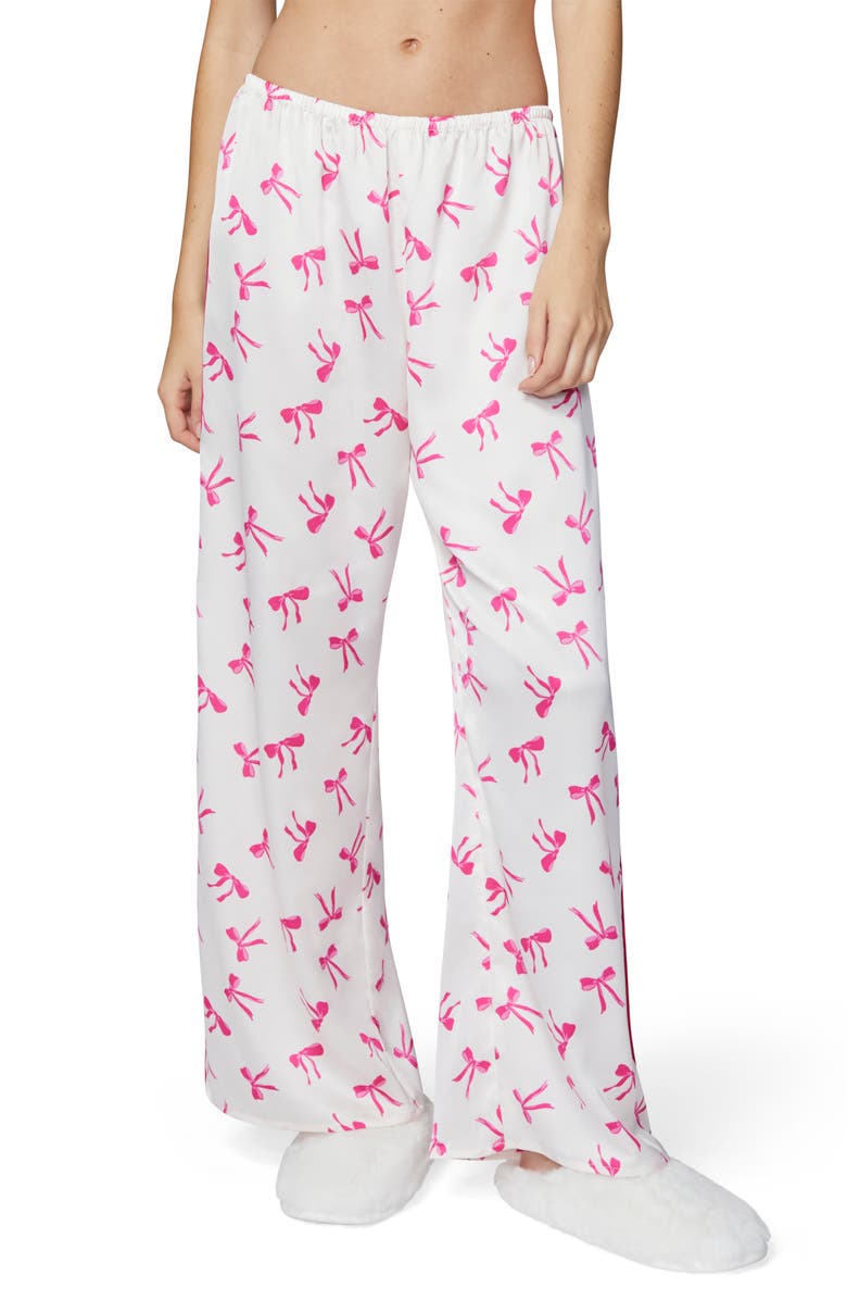 Florence by Mills Bow Satin Pajama Pants, Main, color, Jet Stream Bows
