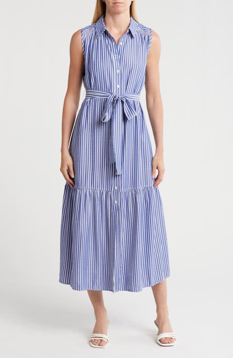 Stripe Sleeveless Maxi Shirtdress