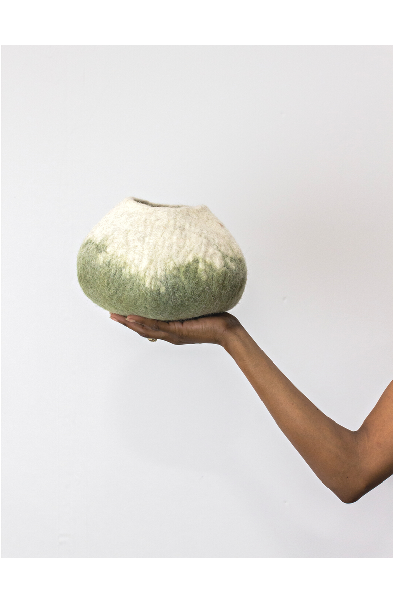 kanju Interiors Olive Green Ombre Wool Decorative Ukhamba Bowl, Main, color, Olive Green