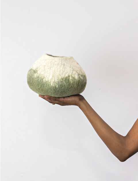 Olive Green Ombre Wool Decorative Ukhamba Bowl