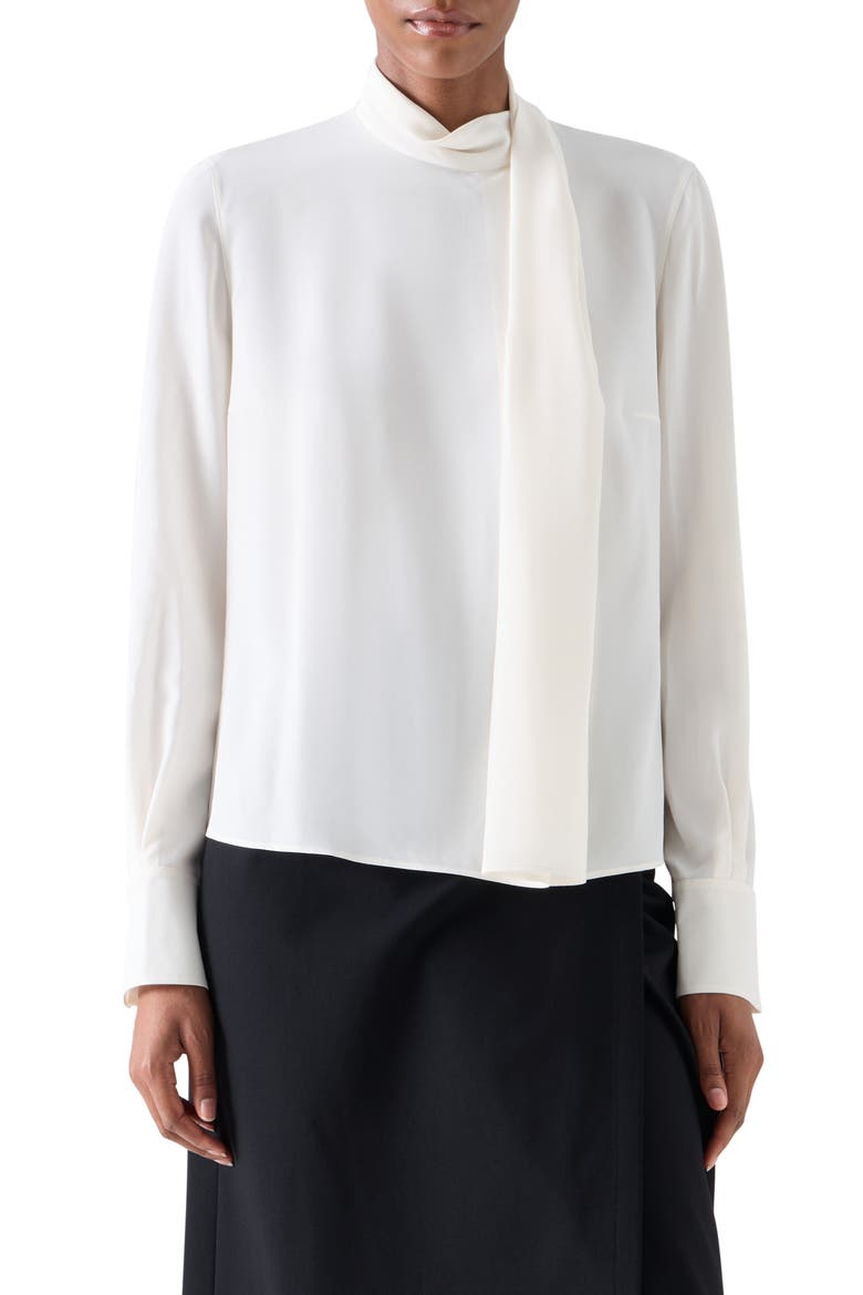 Draped Mock Neck Silk Top, Main, color, CREAM