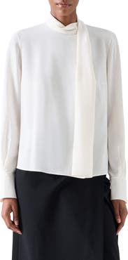 Akris punto Draped Mock Neck Silk Top