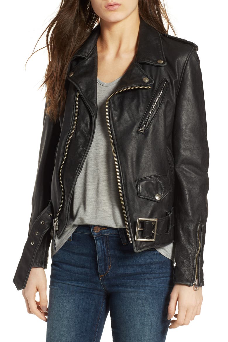 Boyfriend Leather Jacket, Main, color, BLACK