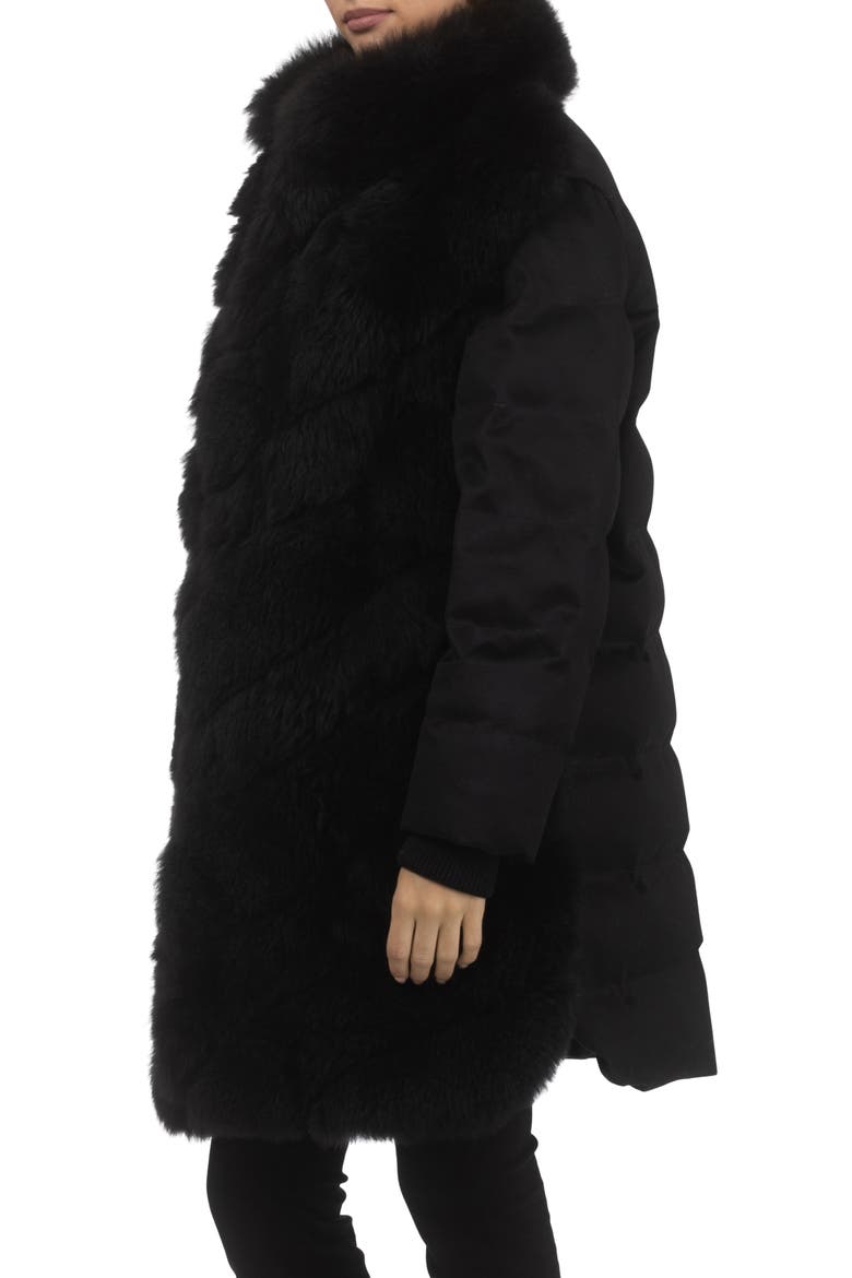 Genuine Shearling Diagonal Stroller with  Cashmere Back And Sleeves, Alternate, color, BLACK/BLACK