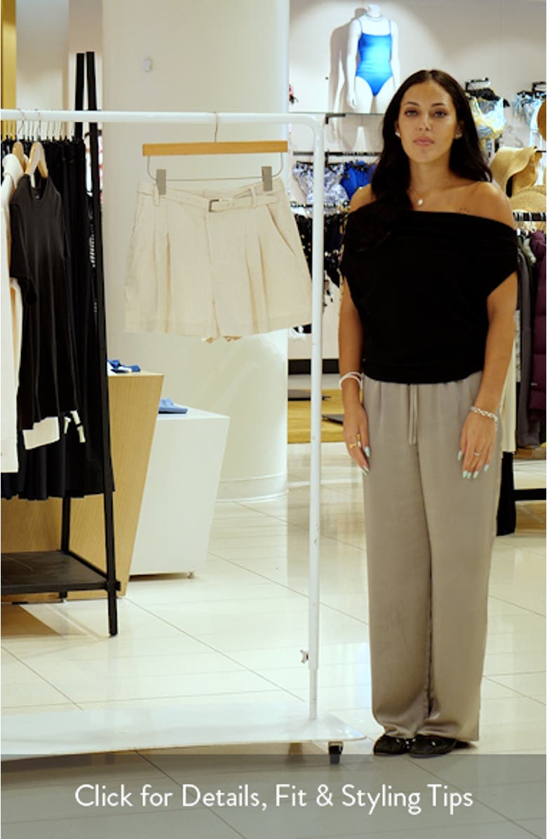 Belted Stripe Cotton & Linen Blend Shorts, sales video thumbnail