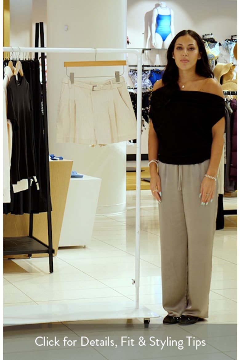 Belted Stripe Cotton & Linen Blend Shorts video