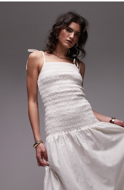 Topshop Linen Cami Ruched Midi Dress