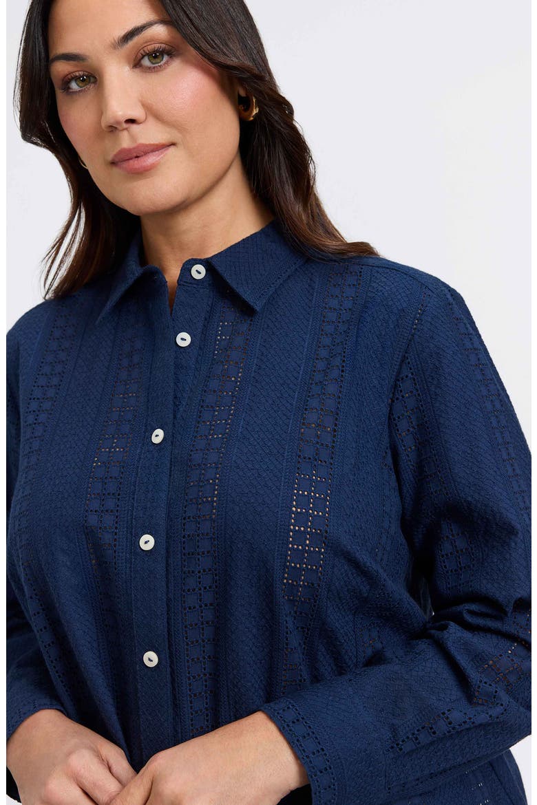 Zoey Mixed Stitch Cotton Button-Up Shirt, Alternate, color, NAVY