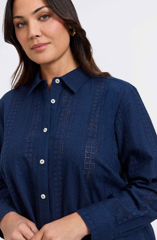 Foxcroft Zoey Mixed Stitch Cotton Button-up Shirt In Navy