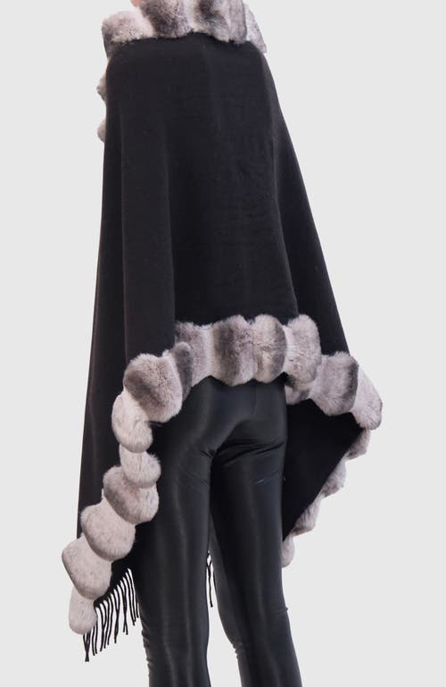 Lyla Grant Cashmere & Wool Blend Cape With Fur-free Chinchilla (faux Fur) Trim) In Black
