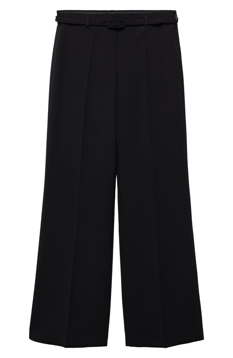 MANGO Belted Wide Leg Ankle Pants, Alternate, color, 