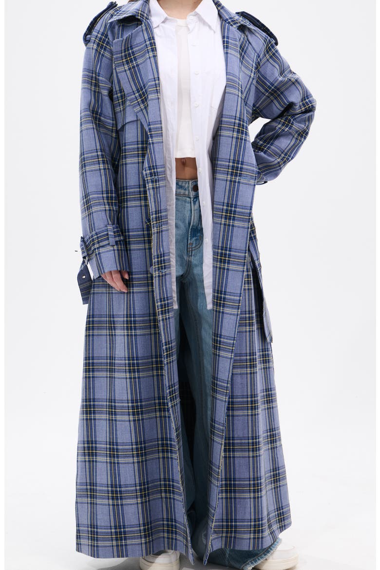 Long Plaid Trench Coat, Alternate, color, BLUE MULTI