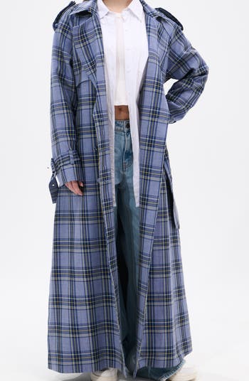 AZALEA WANG Long Plaid Trench Coat | Nordstrom