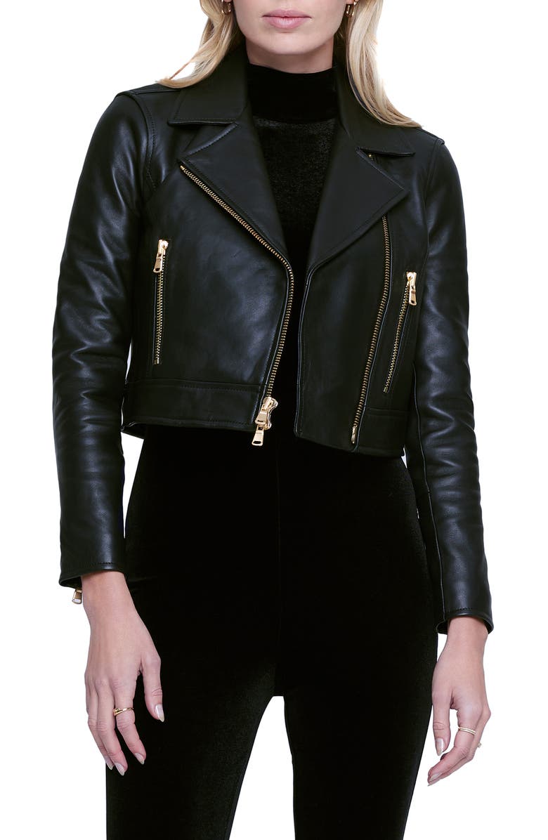 L'AGENCE Onna Crop Leather Jacket, Main, color,