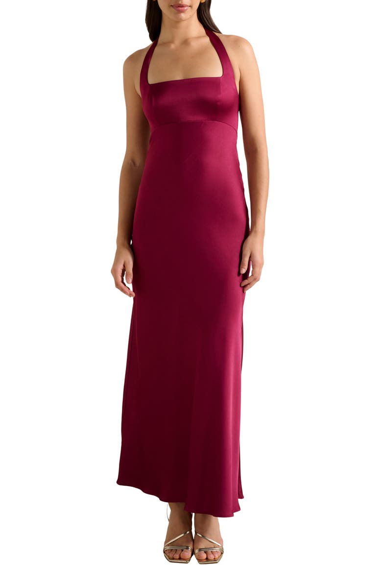 Ever New April Open Back Maxi Halter Gown, Main, color, Light Berry
