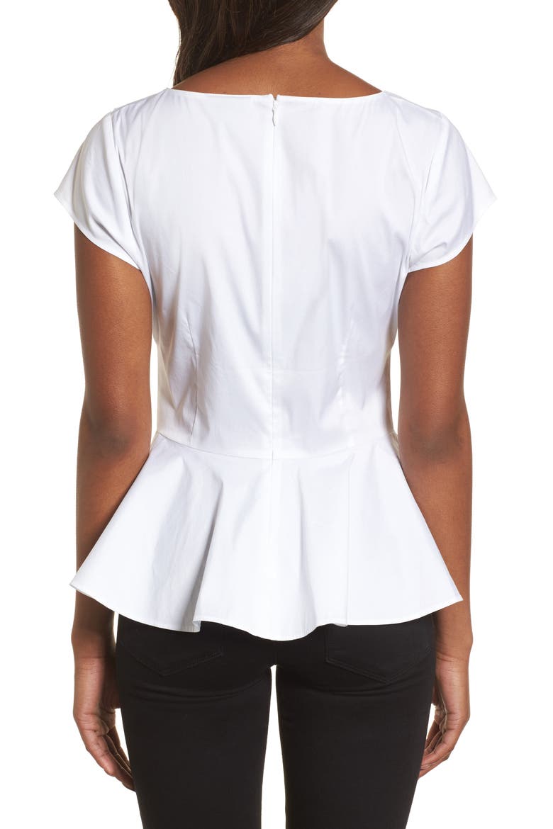 BOW DETAIL PEPLUM TOP, Alternate, color, WHITE