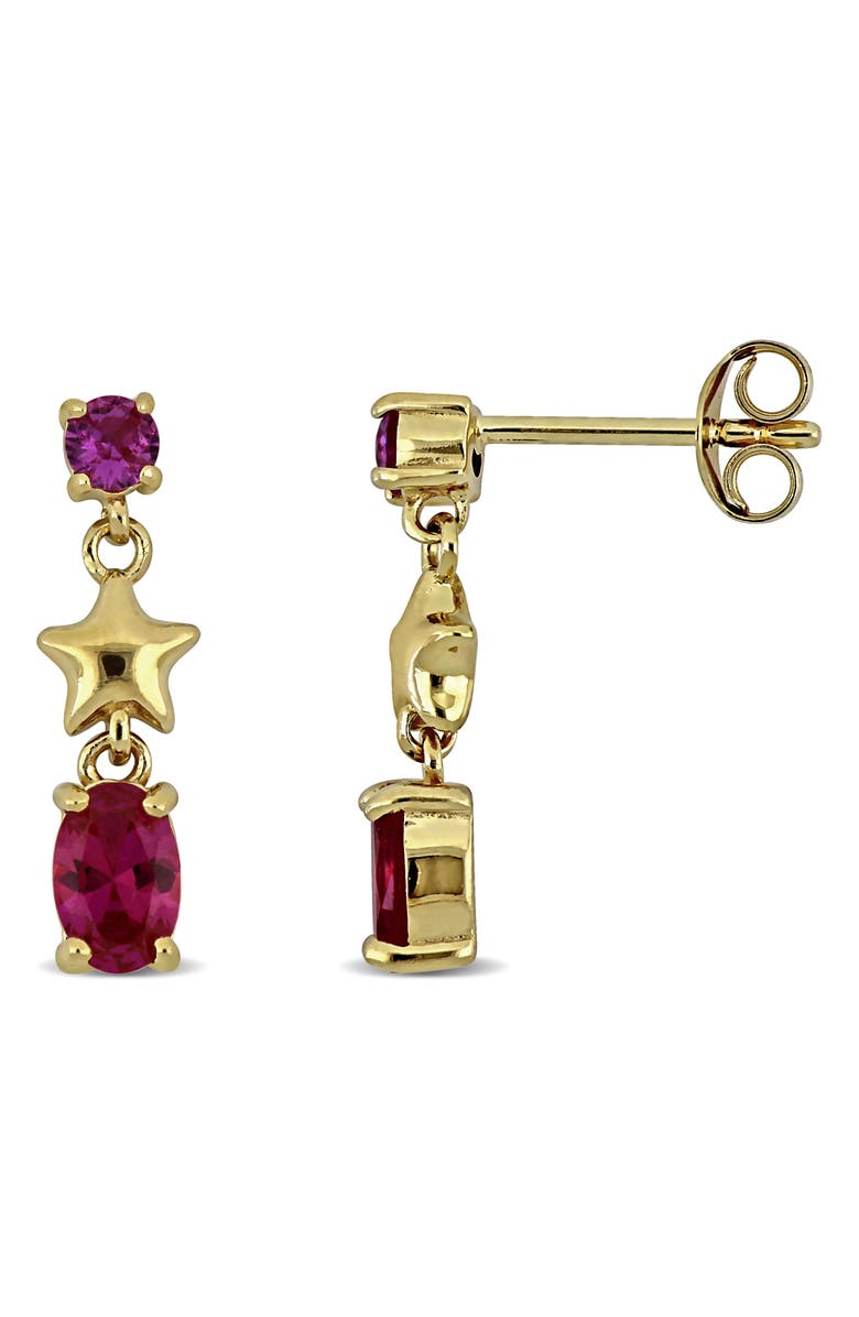 DELMAR Created Ruby & Star Drop Earrings, Main, color, Red