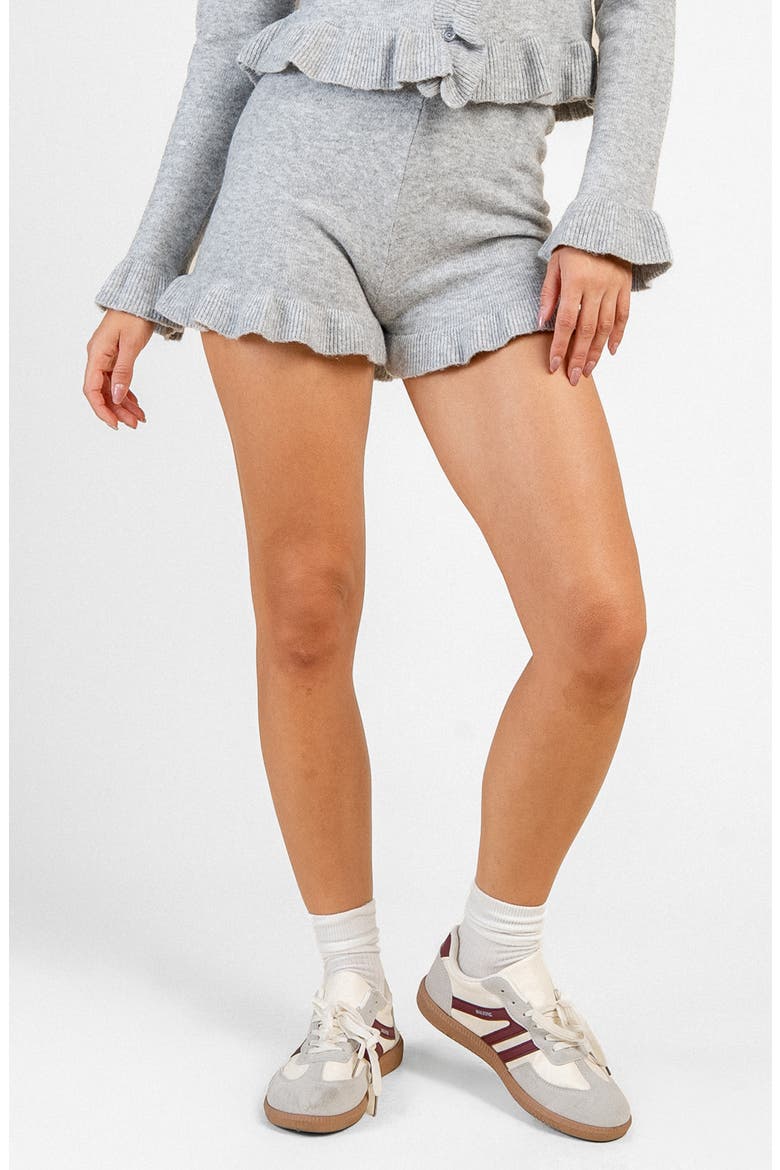 Ruffle Trim Sweater Shorts, Alternate, color, HEATHER GREY
