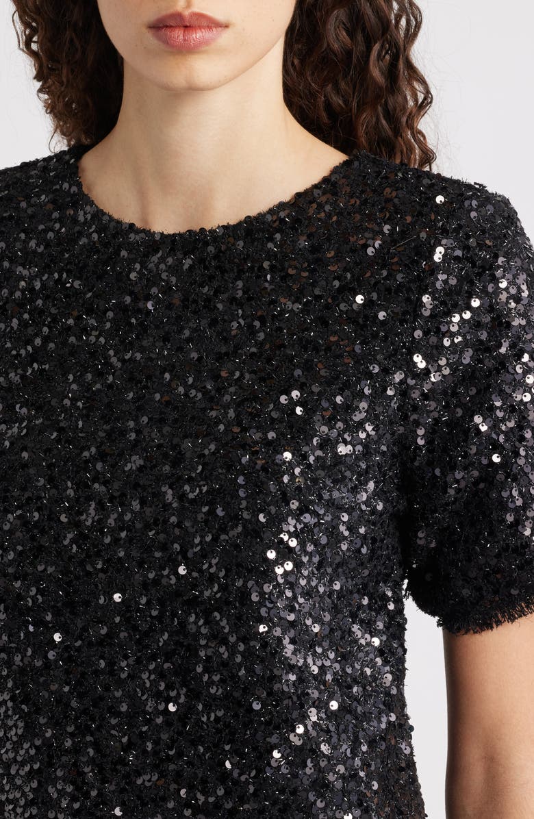 Friends Like These Sequin Bouclé Shift Minidress, Alternate, color, Black