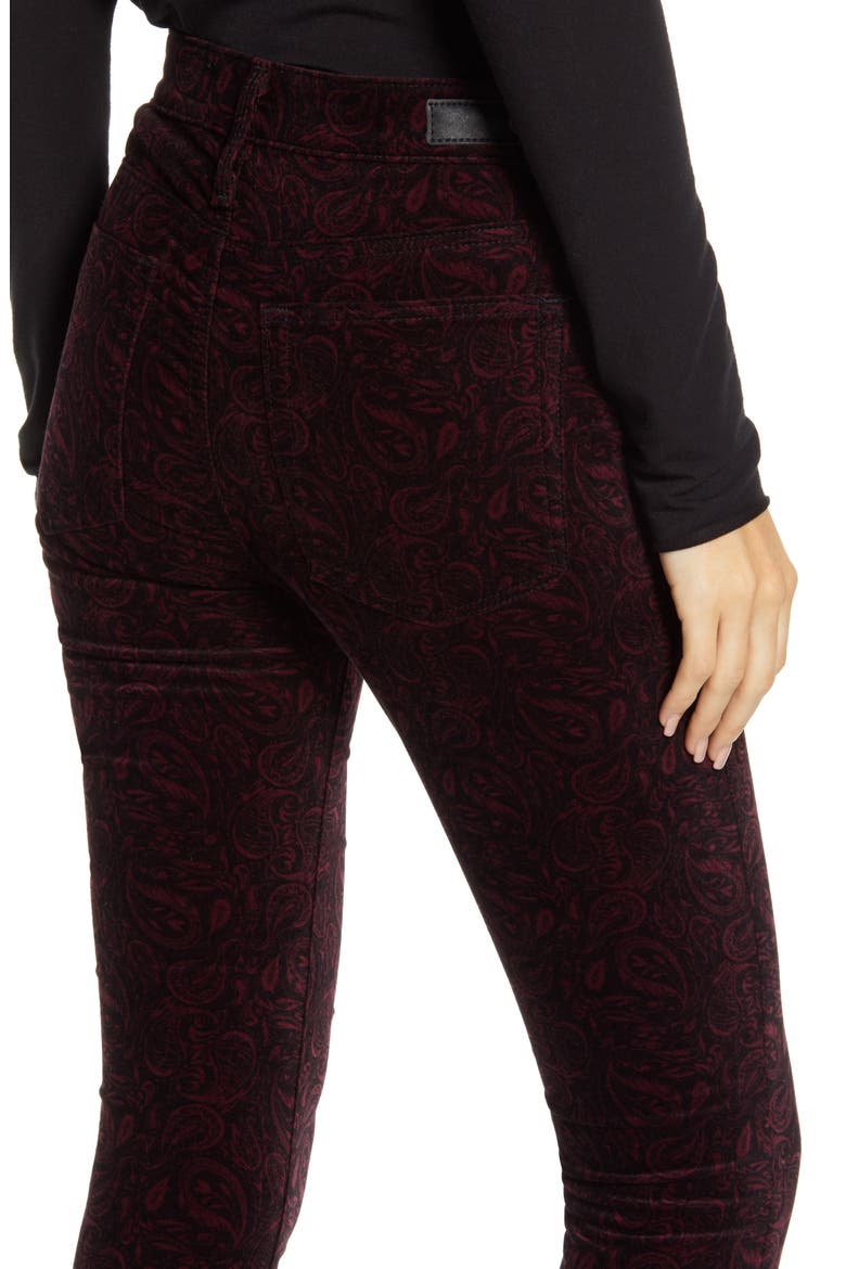 The Farrah High Waist Velveteen Skinny Jeans, Alternate, color, GALLANT PAISLEY-PORT WINE/ BLK
