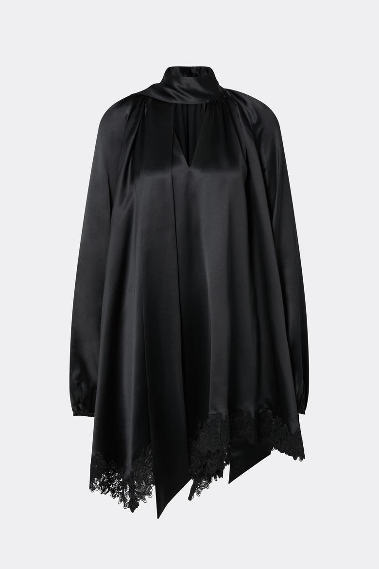 Norea Lace Hem Satin Mini Dress, Alternate, color, Black