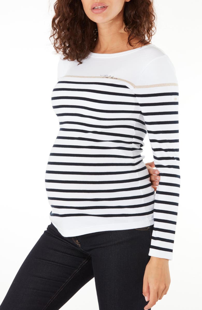 Cache Coeur Crozon Sailor Long Sleeve Organic Cotton Maternity Top, Main, color, 