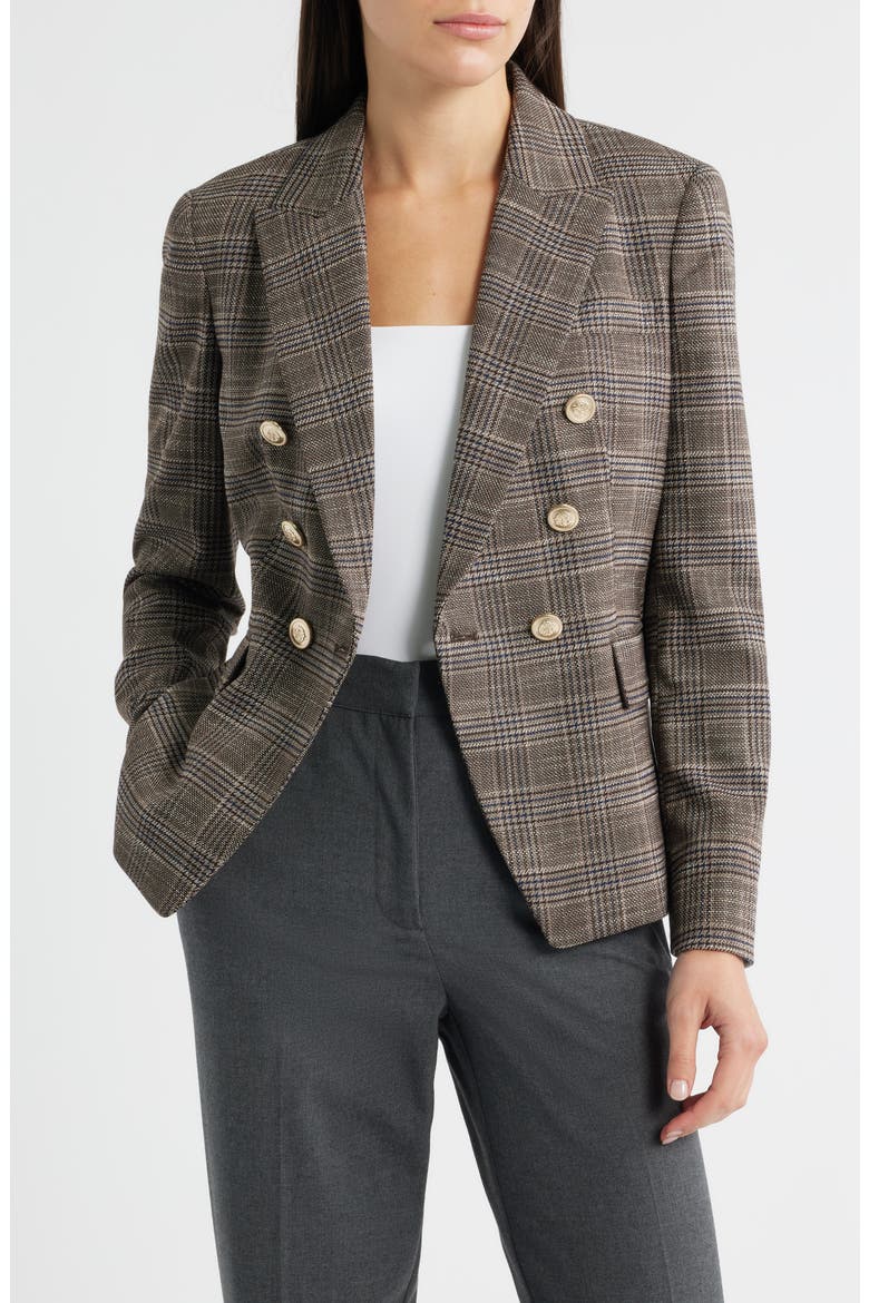 Plaid Double Breasted Blazer, Main, color, ESPRESSO I