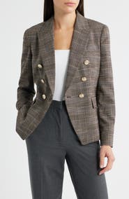 Tahari ASL Plaid Double Breasted Blazer