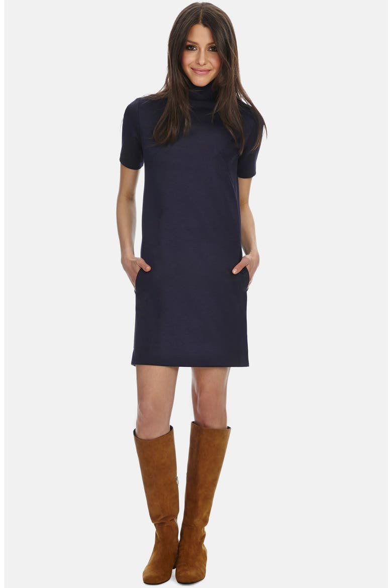 Mock Neck Knit Shift Dress, Main, color, BLUE
