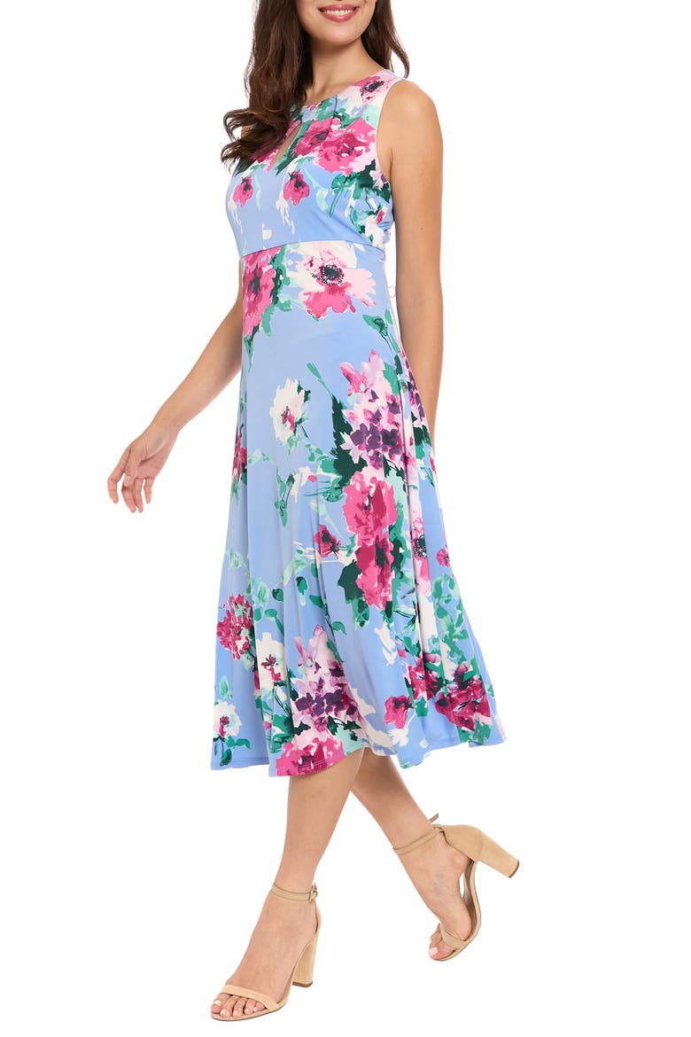 Floral Keyhole A-Line Midi Dress, Alternate, color, SKY/ PINK