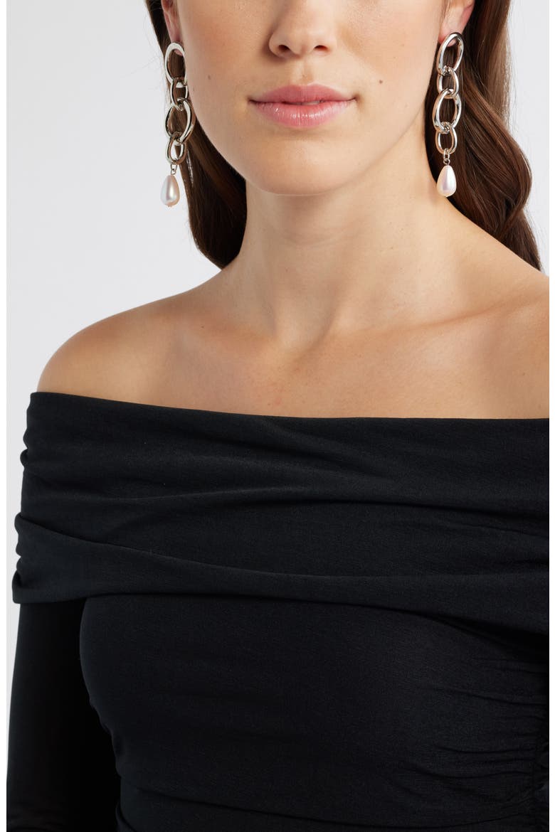 Faux Pearl Drop Earrings, Alternate, color, WHITE- RHODIUM