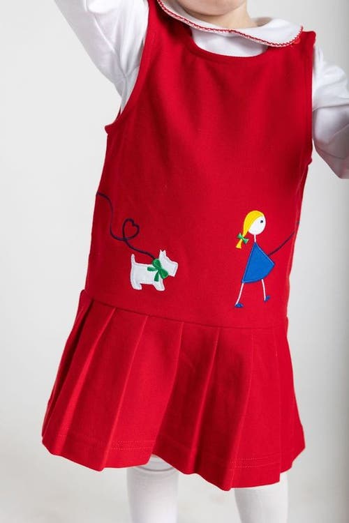 Florence Eiseman Pique Knit Jumper With Girl Walking Dog In Red