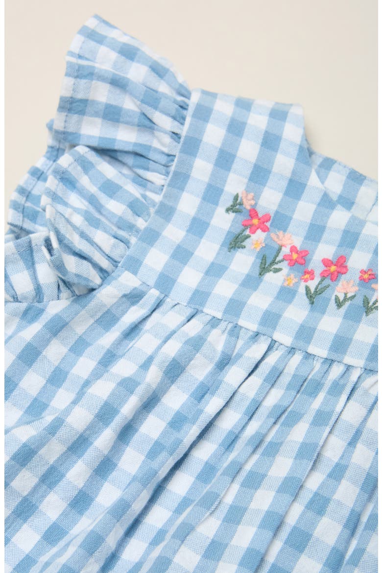 Flutter Sleeve Bubble Romper, Alternate, color, BLUE DUSK GINGHAM- FLOWERS
