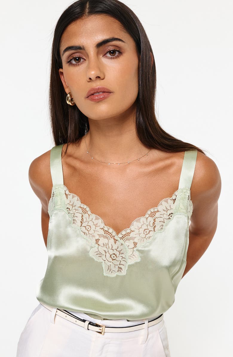 CAMI NYC Amora Lace Trim Silk Charmeuse Camisole, Alternate, color,
