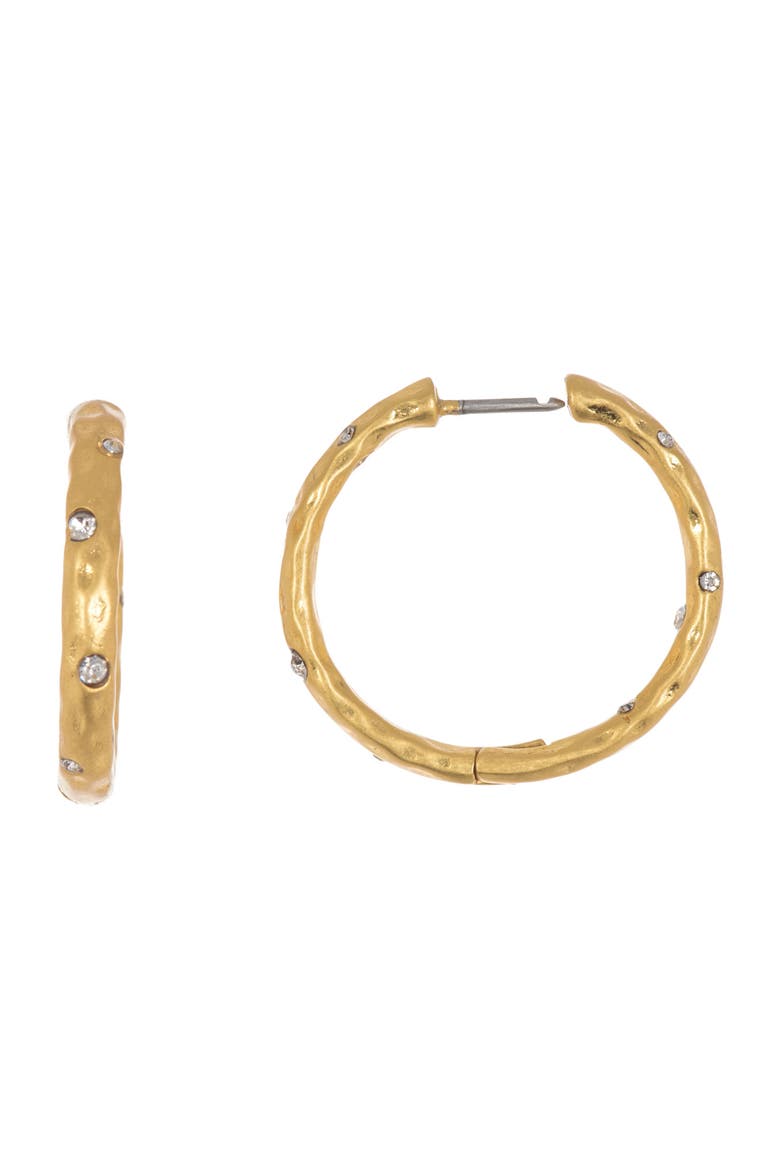 cz hammered huggie hoop earrings, Main, color, CLEAR/ GOLD