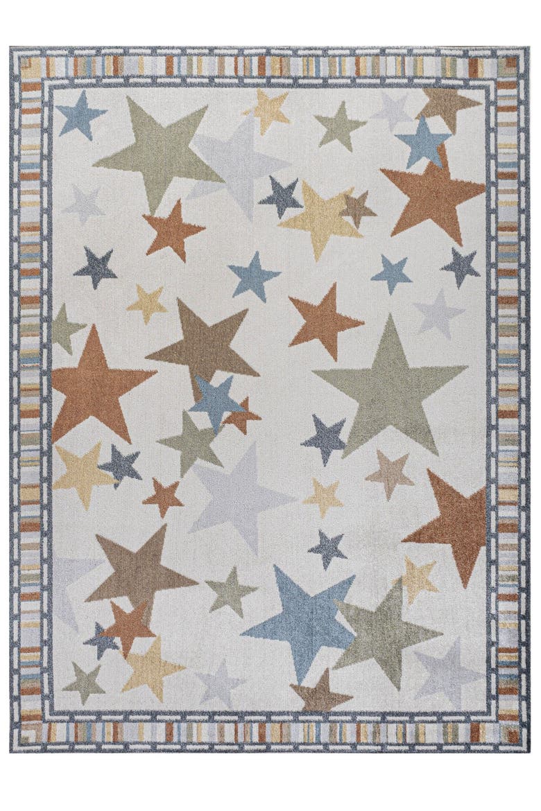 Star Gazer Geometric Machine-Washable Area Rug, Main, color, Ivory/Blue/Orange