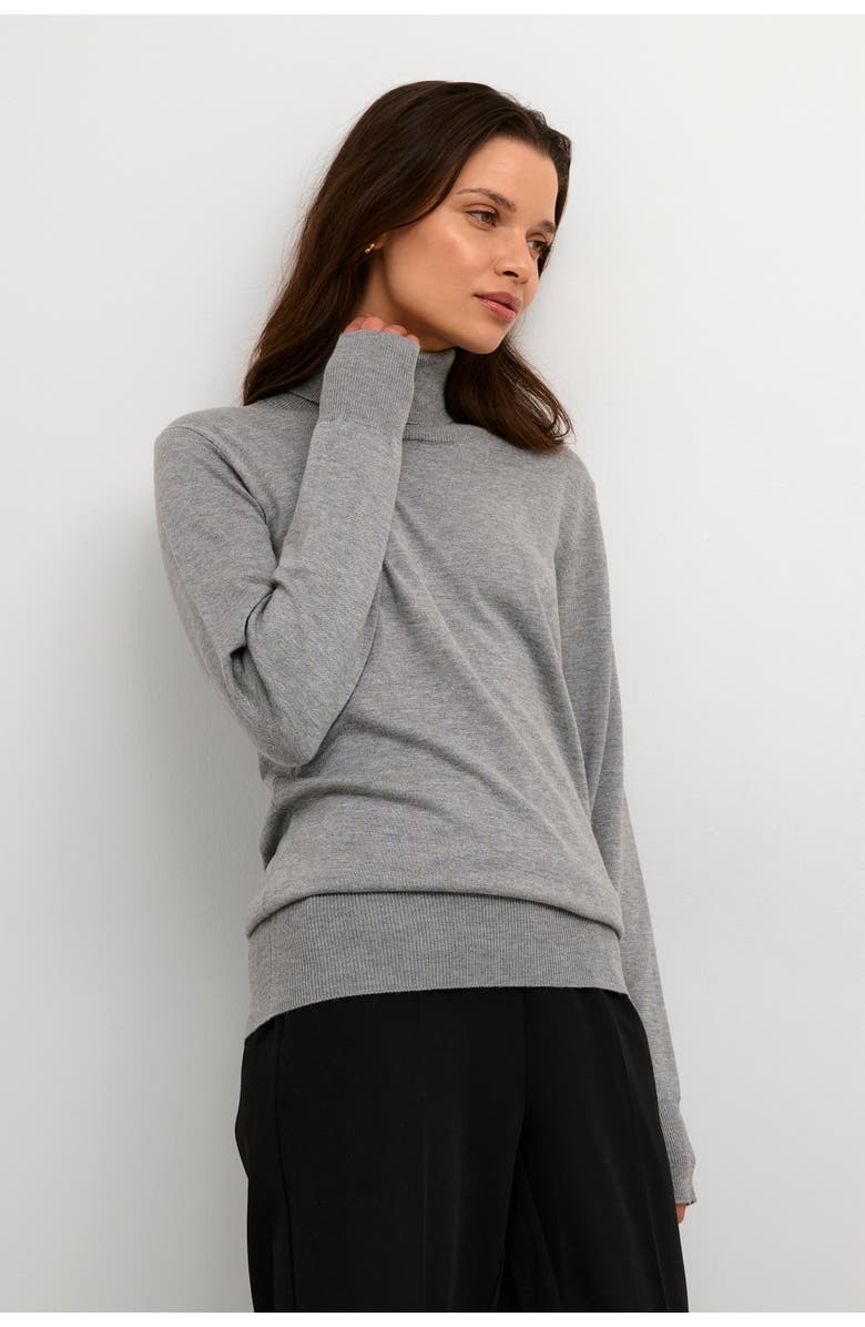 Kaffe Astrid Long Sleeve Roll Neck Pullover, Main, color, Grey Melange