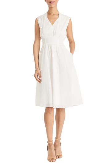 Maggy London Sleeveless Shirred Midi Dress In Ivory