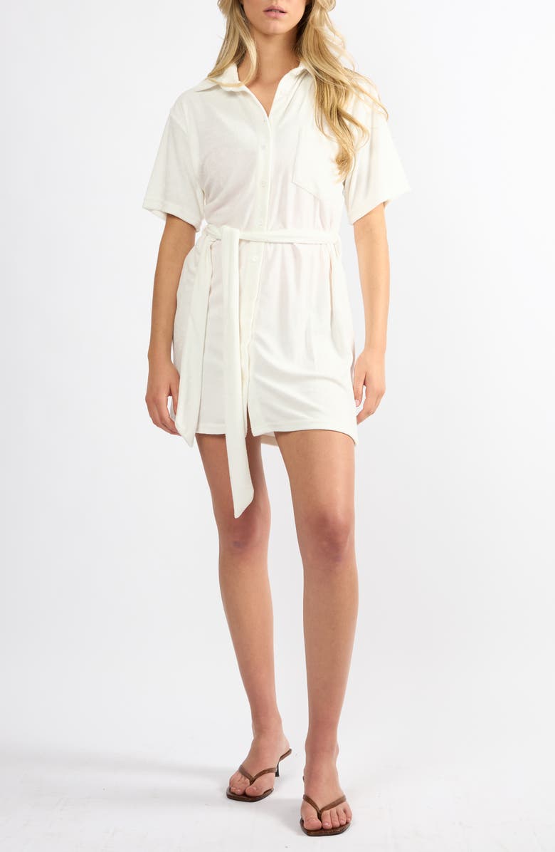 Viens Avec Moi The Coastal Terry Cloth Cover-Up Shirtdress, Main, color, White