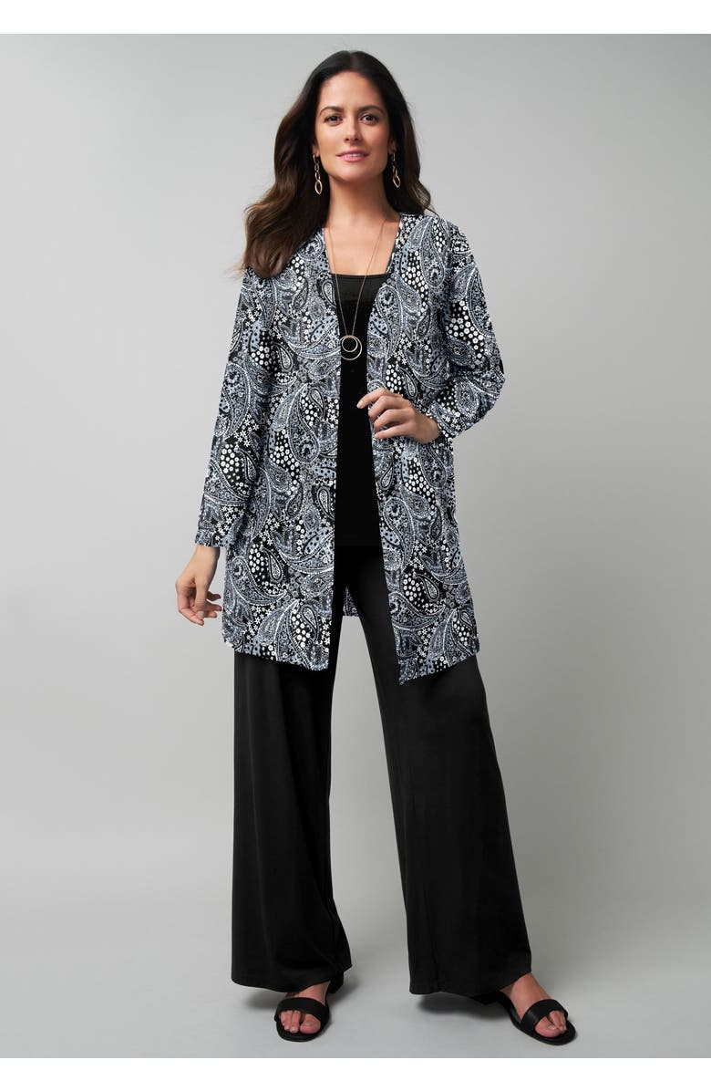 Jessica London Everyday Stretch Knit Open Front Cardigan, Alternate, color, Black