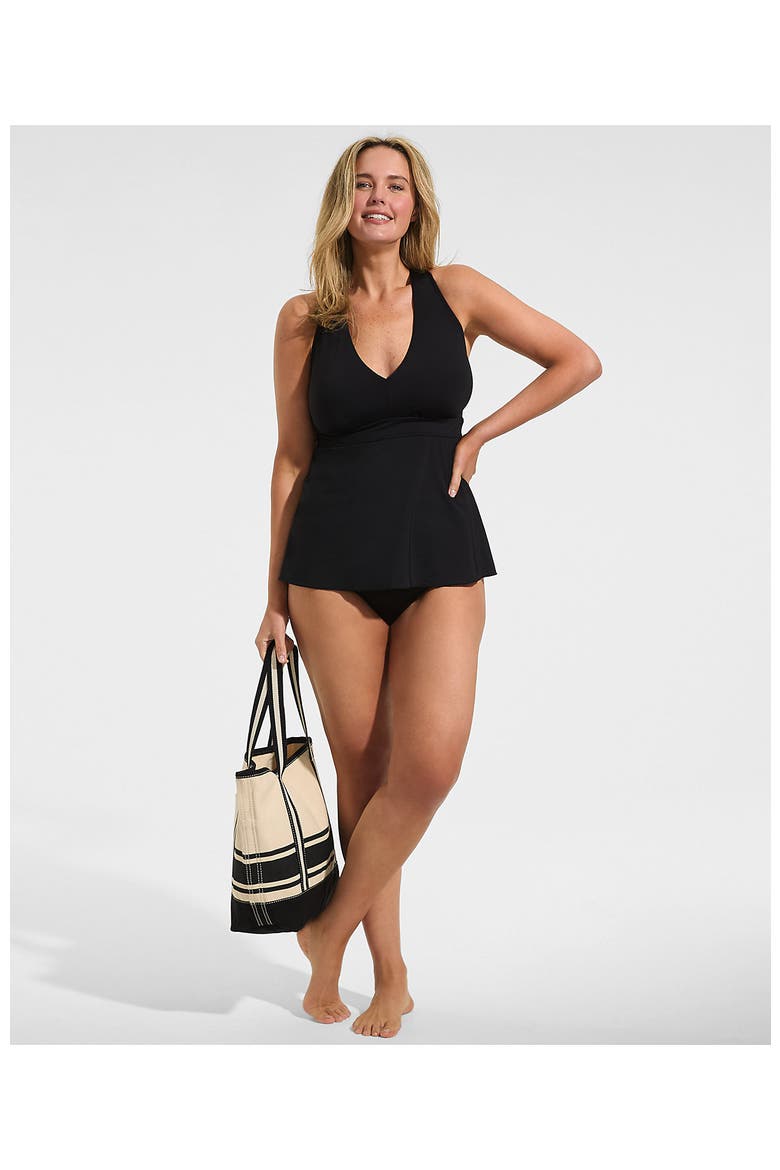 Plus Size V-Neck Racerback Flutter Tankini, Alternate, color, Black
