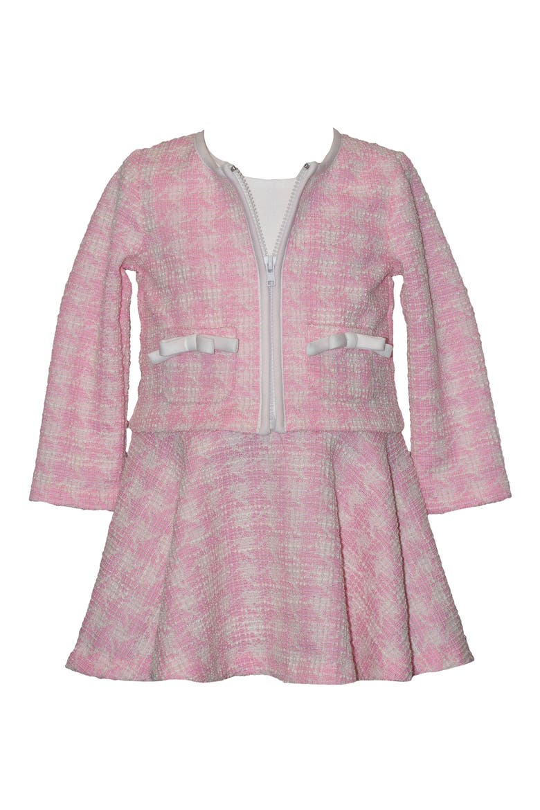Kids' Plaid Bouclé Jacket & Mixed Media Dress, Main, color, PINK