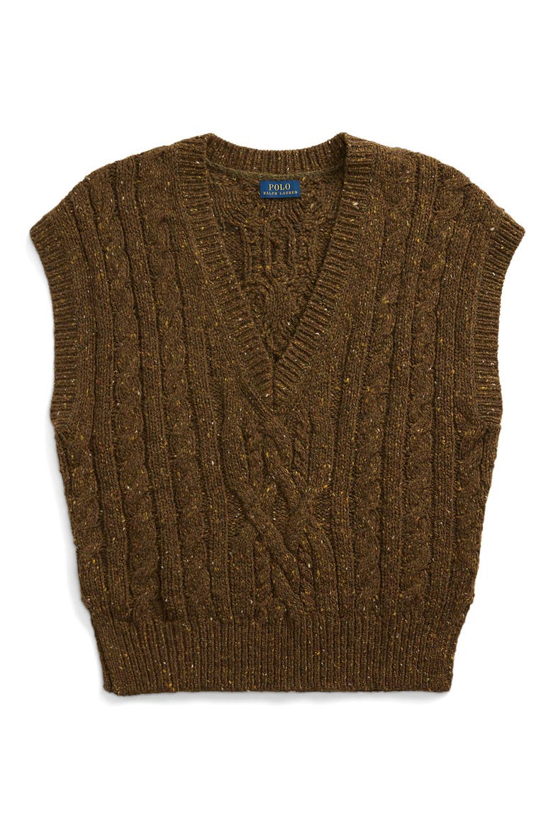 Aran Cable Knit Sweater Vest, Alternate, color, OLIVE DONEGAL